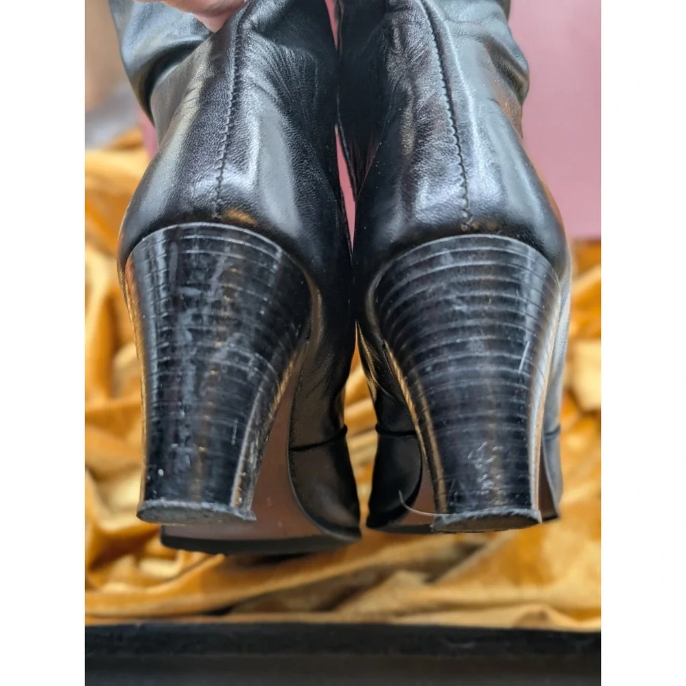 Old Maine Trotter Lancer Black Leather Knee High Boots 10 S Slim 90s Box VTG